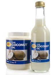 A bottle and a jar of coconut oil