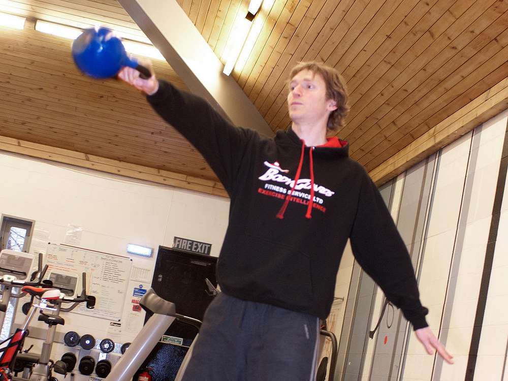 Duncan with kettlebells